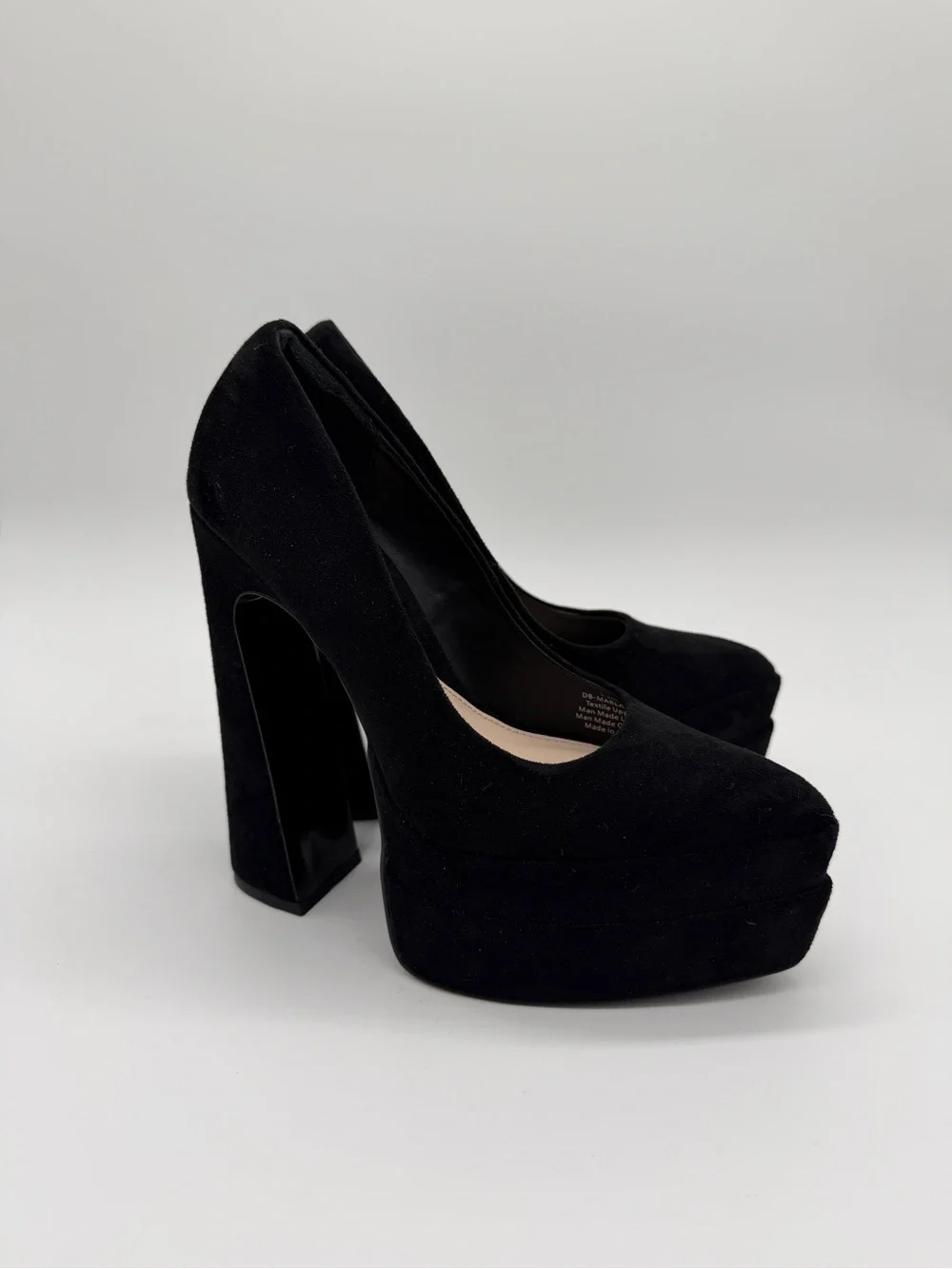 D'Amelio Marlania Platform Pump Black Microsuede Chunky Heel - US 5.5M